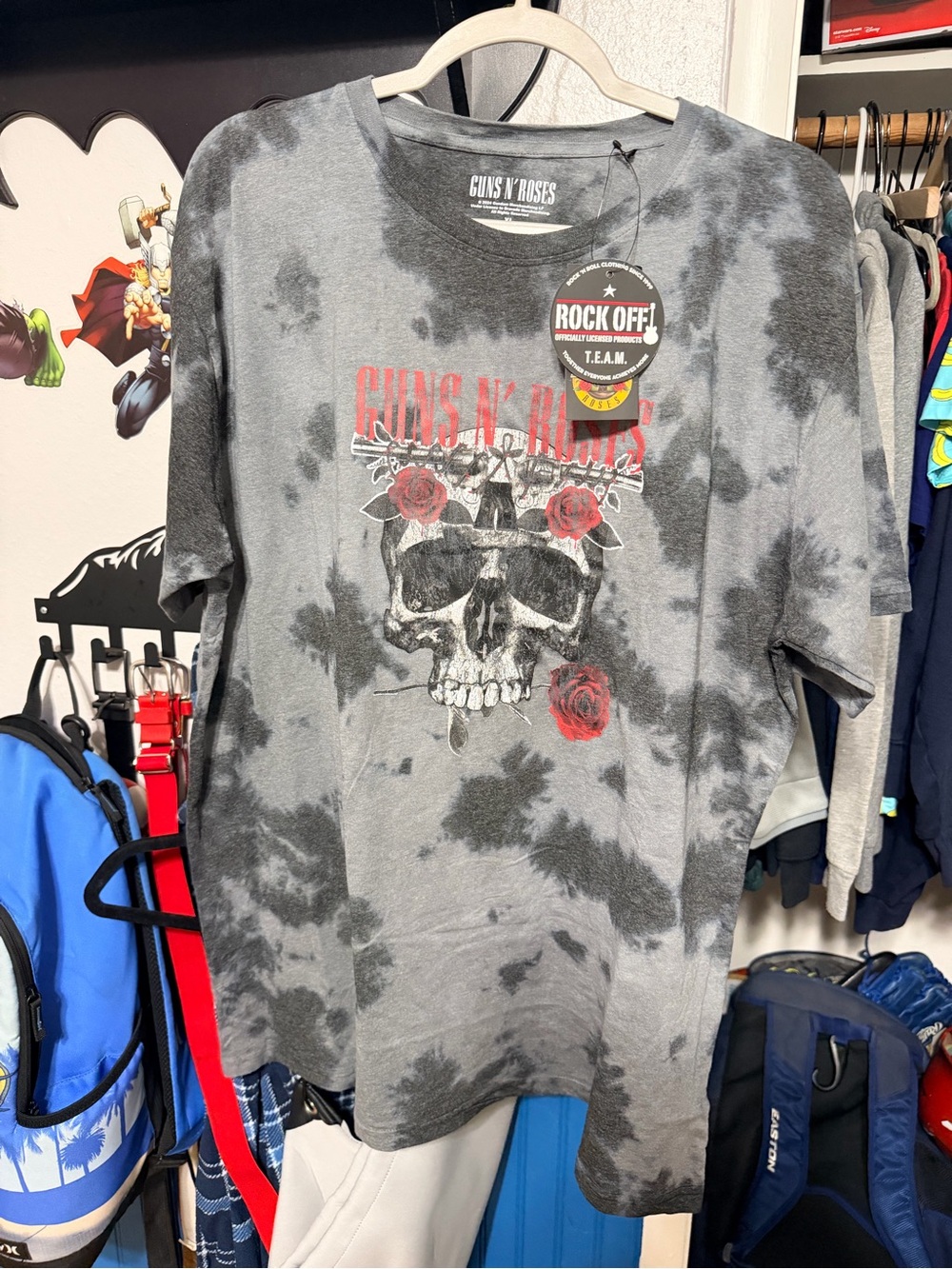 Guns N' Roses Tie-Dye Skull Tee with Red Roses